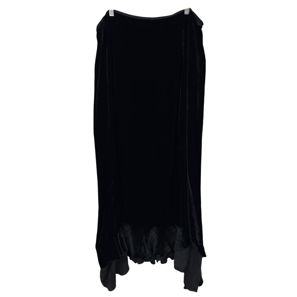 Cynthia Ashby Black Back Zipper Velvet Ruffled Hem Maxi Skirt XL